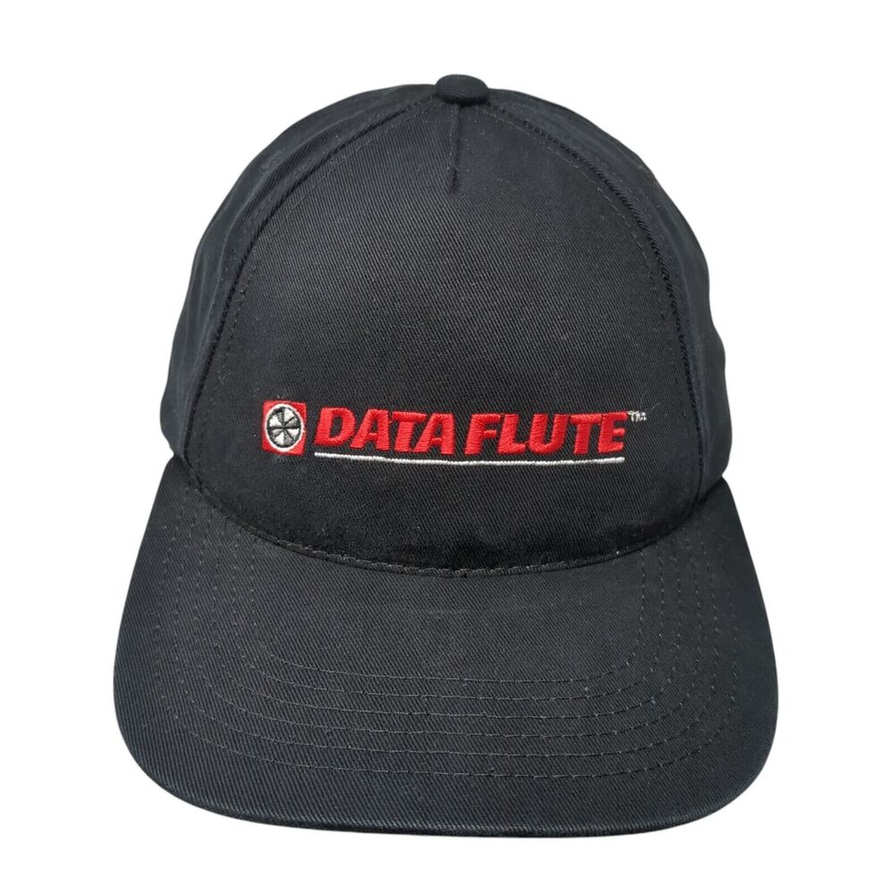 Data Flute Strapback Hat Black One Size Adjustable Embroidered Graffiti